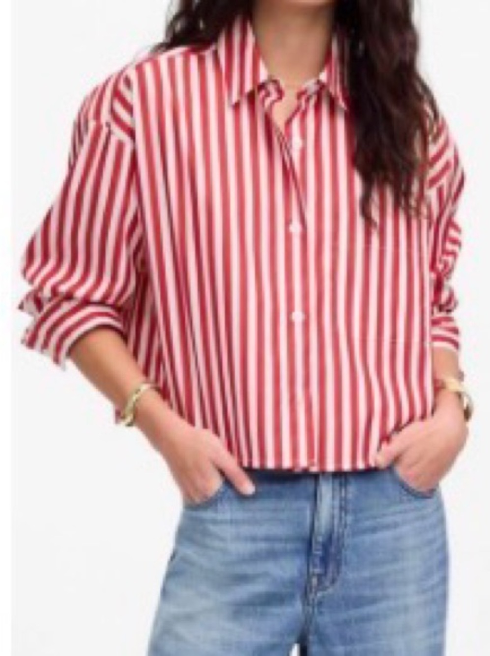 Madewell Red and White Poplin Striped Button-Down Shirt size S